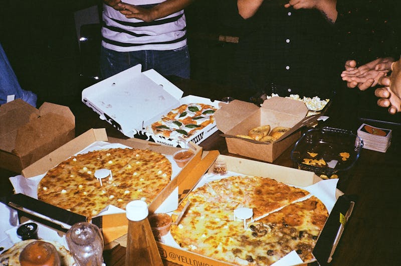 Punch pizza catering spread for large group